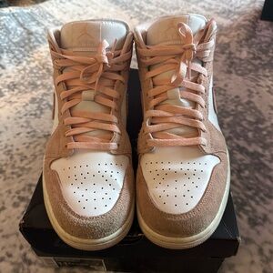 Jordan High-Top Sneakers in Pink Suede and White Leather